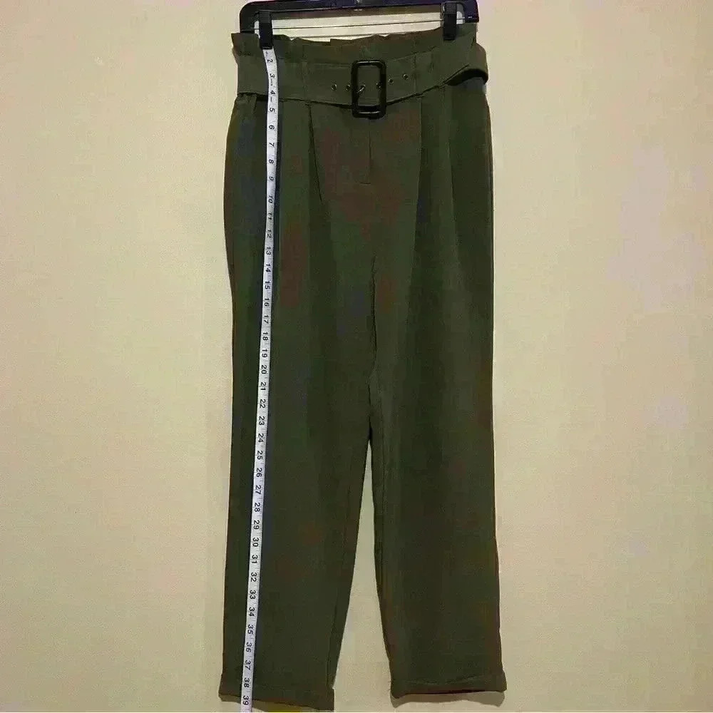 Haute Monde Green High Waisted Pleaded Belt Pants Size L 95 % Polyester - Picture 3 of 9